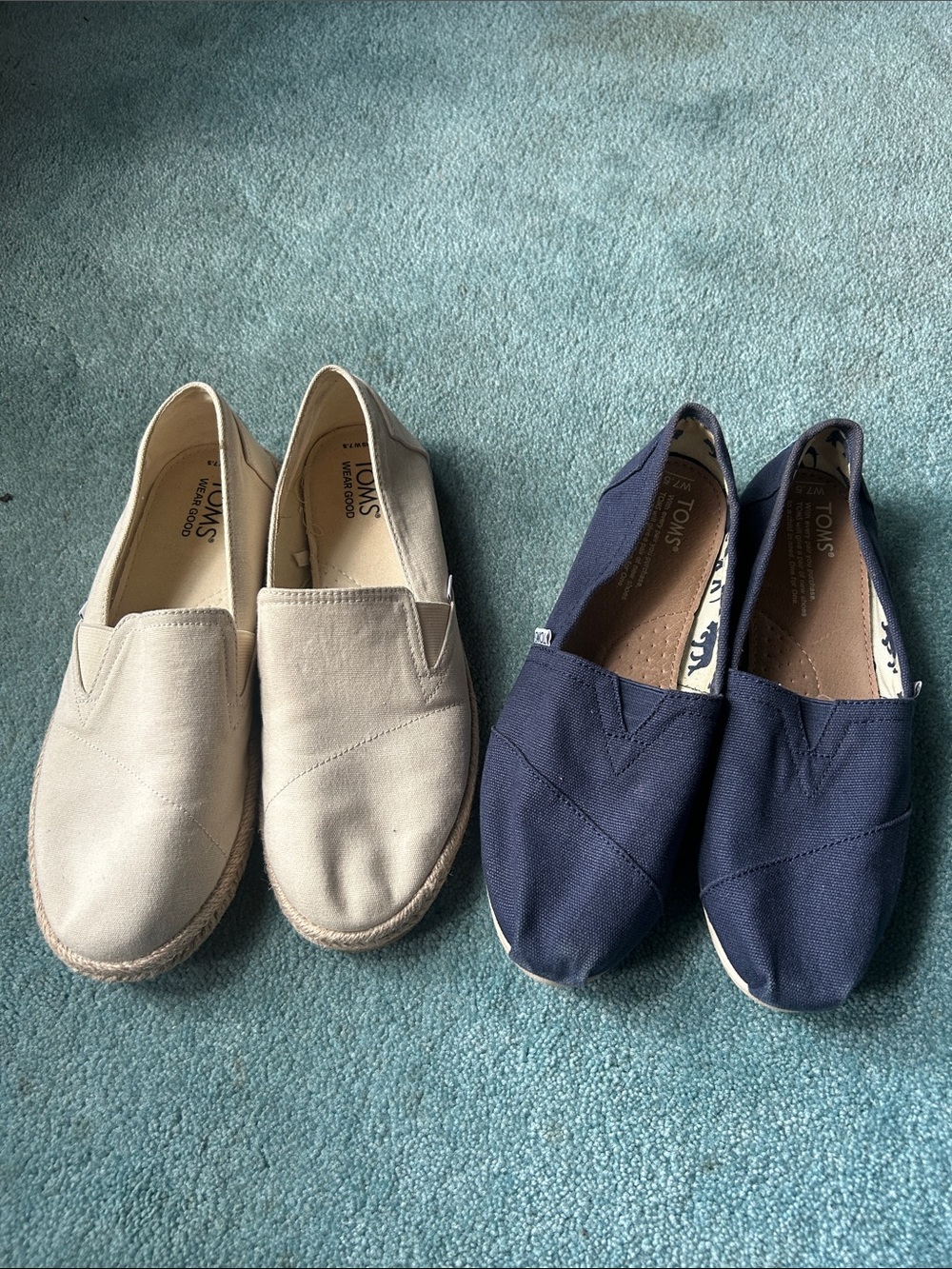 2 Pairs! TOMS  Slip-On Canvas Loafers- Navy & Beige